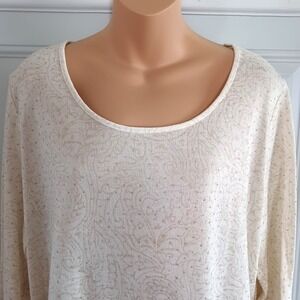 Laura Ashley Womens Tan Gold Sparkled 3/4 Sleeve Ruched Shirt Size XL Minimalist